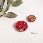 一点物おおぶり赤刺繍ビーズピアス/イヤリング
