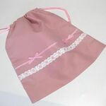 大きい巾着袋　 撥水タイプ　ピンク×ピンクリボンレース
