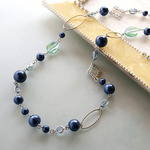 ブルーコットンパールロングネックレス