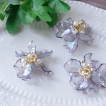 New！６個★オーロラ加工アクリルフラワーチャーム　グレー