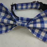 青ギンガムチェック柄🐶首輪～中型犬 
