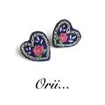 【miyu様】キラキラハート花柄刺繍ピアス