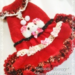 fantastic flowery*レッド&ホワイト&ブラック 毛糸 フリフリワンピ 胴45 白プー付 【fm2-1496】 送料無料有