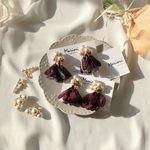 コットンパール✖️シフォンタッセルピアスorイヤリング ♡プラムandバイオレット♡