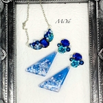 SALE✩.*˚ブルー 炎 レジン ピアス ネックレスセット