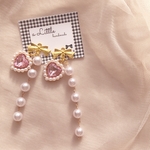 🎀ゴールドリボンライトピンクパールハートゆらゆらピアス/イヤリング🎀
