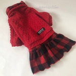 オーダーで♪赤アラン風くしゅ襟タートル＊ブロックチェックスカート