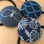 ミナペルホネン ヘアゴム handmade くるみボタンセット ブルー ネイビー