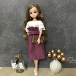 h様オーダー品♡リカちゃん服♡袖レースオフショルカットソー&ライラック色ハイウエストスカート