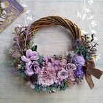 Lune Bonheur ＜Sumire Chocolat＞＊ハーフムーンリース＊プリザーブドフラワー＊リース＊お花＊ギフト＊結婚祝い＊記念日＊新築祝い＊お誕生日祝い＊春の新作