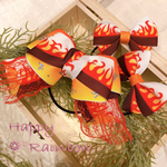 【送料無料】大きめリボンと可愛いWリボンのヘアゴムリボン3点セット！鬼 羽織 和柄 刃 炎  滅