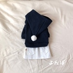 犬服　小人さんパーカーワンピース　ディープブルーシンプルパーカー＋ホワイトデニムスカート
