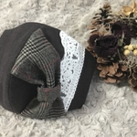 冬用マスク　wool混　リボンマスク（レース付）ショコラ