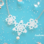【再…販】［再登場］～受注製作～ <プチ>snow flake タティングレース てつなぎモチーフネックレス [淡水パール]   