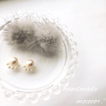 ふんわり＊コットンパールとファーピアス gray