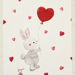 ❤️ 透明水彩画「ハートうさぎちゃん」イラストポストカード　ウサギ　バレンタインカード　バレンタイン バースデーカード　ウェディングカード❤️