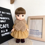 マスタードイエローのワンピース&ヘアゴム&モコモコマフラー&靴下の冬コーデセット ＊メルちゃん ソランちゃんの服＊