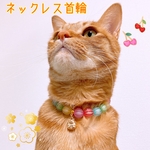 猫の首輪🐈カラフルすりガラスビーズ⭐ネックレス首輪♡招き猫チャーム🐱
