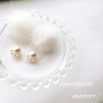 ふんわり＊コットンパールとファーピアス White