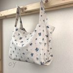 たためるコンビニエコバッグ  綿麻きなり青