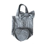 内側底面苺柄🖤 ハート リボン 🎀 バッグ グレー デニム