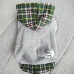 犬服！パッチワーク！緑チェック重ね着風