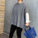 【洗える】大人が 着こなす重ね着ニットベスト♡ふっくらオーバーサイズ ざっくりベスト ウール35％ グレー色 フリーサイズ