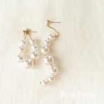 4pcs アシンメトリーピアス 2way パール