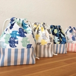 【送料無料】コップ袋　北欧バード×ストライプ【全4色】　女の子　男の子　入園グッズ