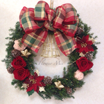薔薇とポインセチアのXmasリース（直径約28cm）