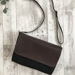 帆布とレザーのシンプルショルダー◇brown