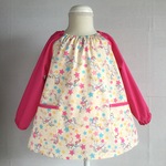 長袖スモック・ユニコーン🦄星🎀リボン×チェリーピンク袖(110size)
