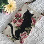 ハンドメイド　スマホポーチ  【黒猫と薔薇】