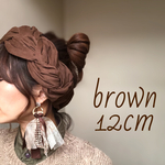 コーデュロイ　幅12cm ブラウン　三つ編みヘアバンド  大人用