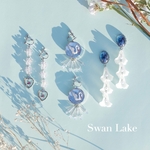 「 Ꮪwan Lake 3点セット」イヤリング/ピアス *インタリオ・ハート・ガラスチャーム・チェコガラスボタン・白鳥の湖・シルバー*