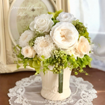 仏花＊お供え＊薔薇の仏花＊プリザーブドフラワー＊ホワイト&グリーン　クリアケース付き
