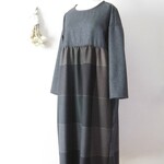 一点物☆　肩落ち ギャザーワンピ　シックなグレンチェック柄　ウール素材