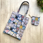  «SALE»«送料無料»  レッスンバック＆クリアポーチ付　ネコちゃん顔一杯☆【5155-グレー】