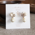 コットンパール×ビジューの上品ピアス＊イヤリング♡ウェディング♡