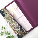 艶やか 袱紗(ふくさ) ねじ梅 紺   結婚式/着物/金襴/和柄