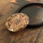 ＜再販＞ピンクゴールドフラワーのヘアゴム　27ｍｍ（チェコガラスボタン）
