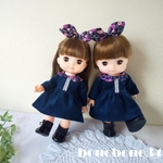 メルちゃん　紺コーディロイワンピ＆うさ耳ヘアゴム  メルちゃん服　レミンちゃん服　ソランちゃん服　めるちゃん服
