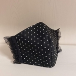 インナーマスク　冬　ダブルガーゼ　ドット　水玉　白　黒　ブラック　フリル　