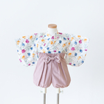 ✳︎ くすみピンクとカラフルなお花のベビー袴 ✳︎ 70〜80cm リボン付