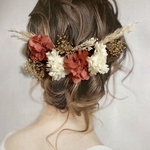 《再販》ドライフラワー ヘッドパーツ 髪飾り ヘアアクセサリー 和装 ブライダル 成人式 パンパスグラス レッド 赤