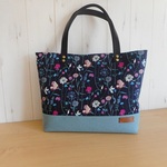 リバティ　スプリングガーデン　ブラック＆帆布のマチ広トートバッグ　