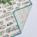 単品】生成り 電車 新幹線 製図柄 40×60 ランチョンマット グリーン縁どり 高学年まで