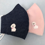 ビションフリーゼ刺繍のシンプル布マスク　☆選べる2色展開☆ 刺繍マスク　手刺繍　ワンちゃん柄　ビションフリーゼ　大人用立体マスク　大人用マスク　ダブルガーゼマスク