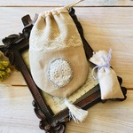 アンティークレース*守袋*ラベンダーサシェ*お守り入れ*手刺繍*アクセサリー、キーケース