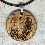 木製　胡桃材　龍の刻印ペンダント